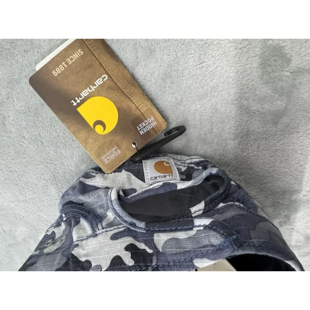 Carhartt Mens Blue Camo Military Cadet Hat Adjustable Ripstop Cap 101994 440 OS